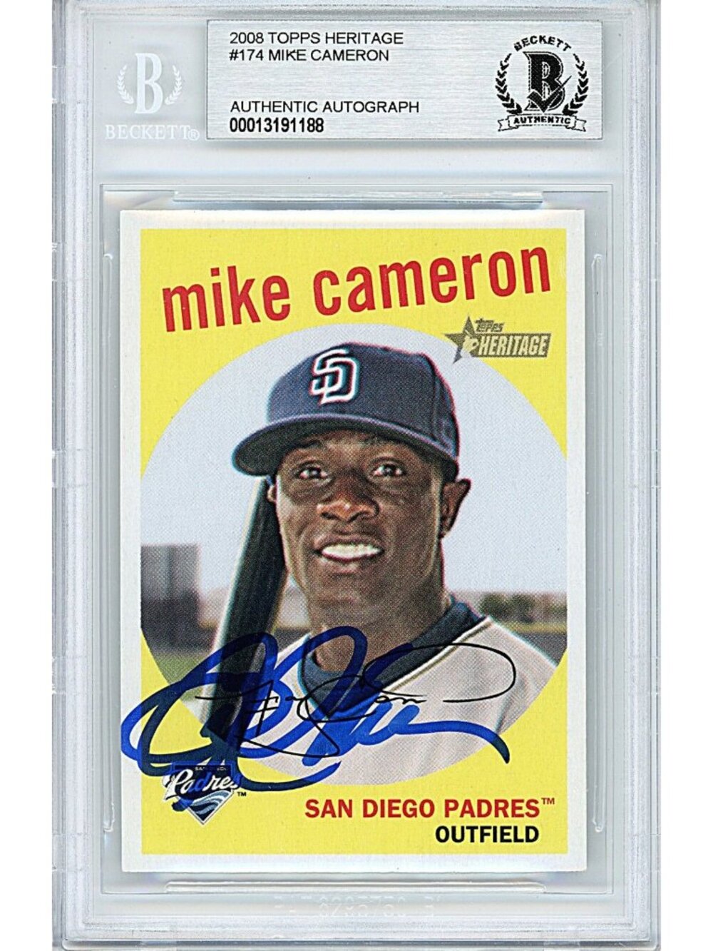 Mike Cameron Signed 2008 Topps Heritage #174 San Diego Padres BAS Slab Auto MLB